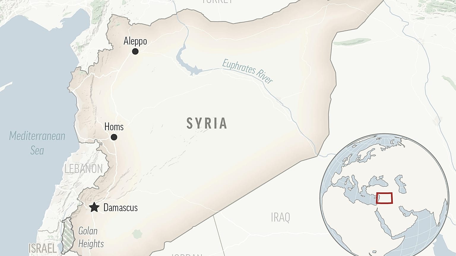Map of Syria showing Damascus