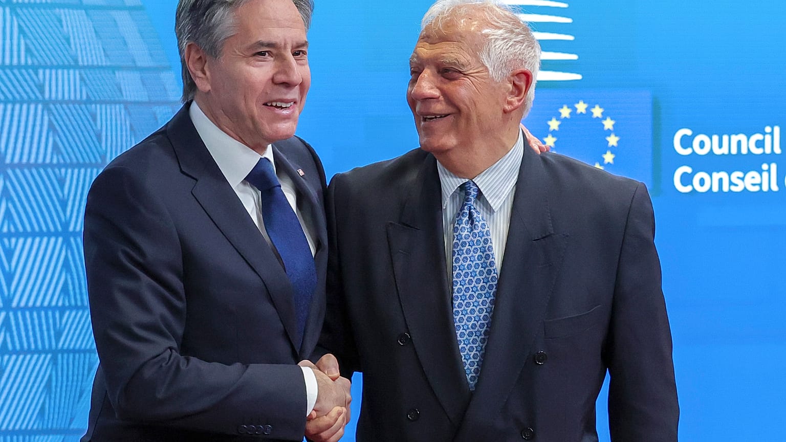 Secretário de Estado dos EUA, Antony Blinken, e o chefe da diplomacia europeia, Josep Borrell