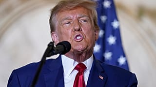 Former President Donald Trump speaks at his Mar-a-Lago estate Tuesday, April 4, 2023.