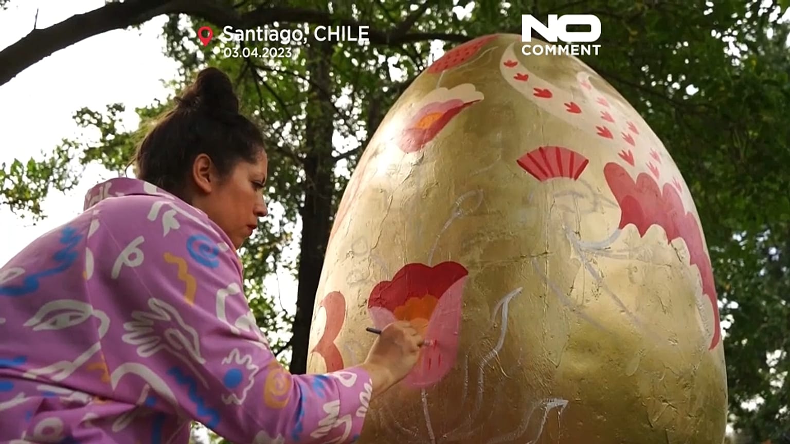 Des œufs de Pâques géants dans un parc au Chili.