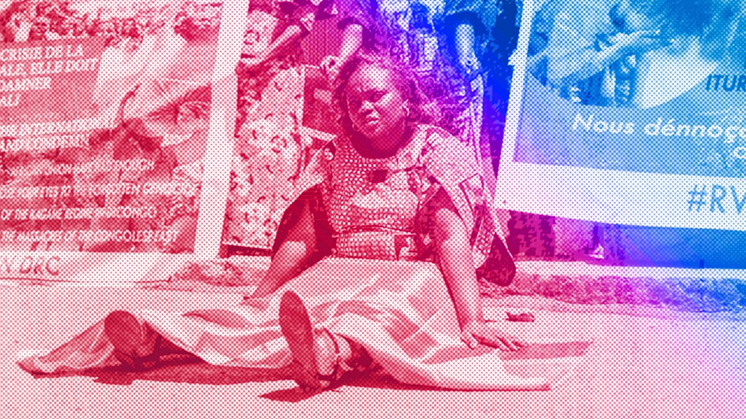 A woman holds a Democratic Republic of Congo (DRC) flag during a protest against the conflict in eastern DRC, February 2023