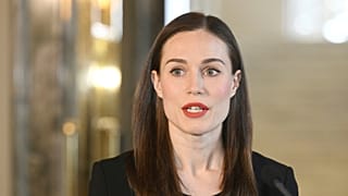 Social Democratic Party SDP chair and Finnish Prime Minister Sanna Marin meets with the media at the Parliament in Helsinki, Finland, Wednesday, April 5, 2023.