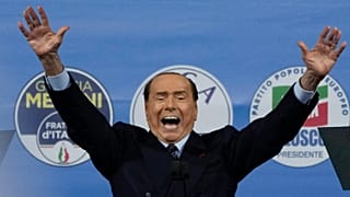 Silvio Berlusconi addresses a rally in Rome, Saturday, Oct. 19, 2019