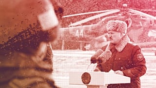 Belarus' Alexander Lukashenko delivers his speech during meeting with CSTO peacekeepers near Minsk, 15 January 2022