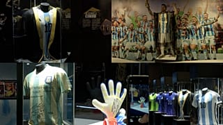 The exhibition has 3 replicas of the golden trophy, and replicas of the shirts worn by team captains Daniel Passarella, Diego Maradona, and Lionel Messi.