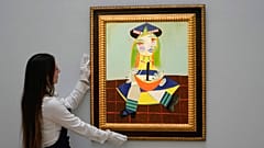 The painting " Maya" by Spanish painter Pablo Picasso in 1938, is on display during a media preview of Sotheby's auction, in London.
