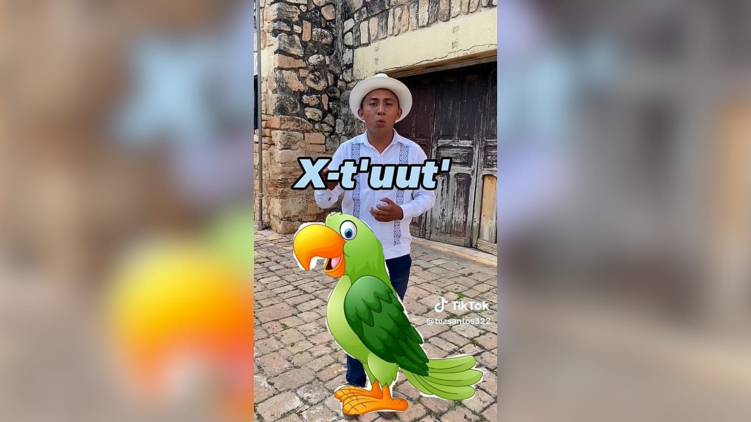 Mexican TikToker Santos Tuz records videos to spread the Mayan language in Oxkutzcab, Yucatan State, Mexico.
