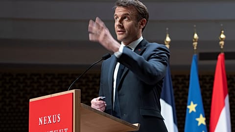Emmanuel Macron während seiner Rede in den Niederlanden