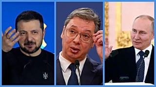 Volodomir Zelenszkij, Aleksandar Vucic és Vlagyimir Putyin