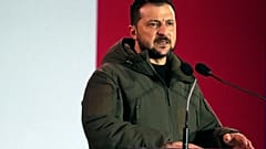 FILE - Ukrainian President Volodymyr Zelenskyy holds a speech during his visit to Warsaw, Poland, April 5, 2023. 