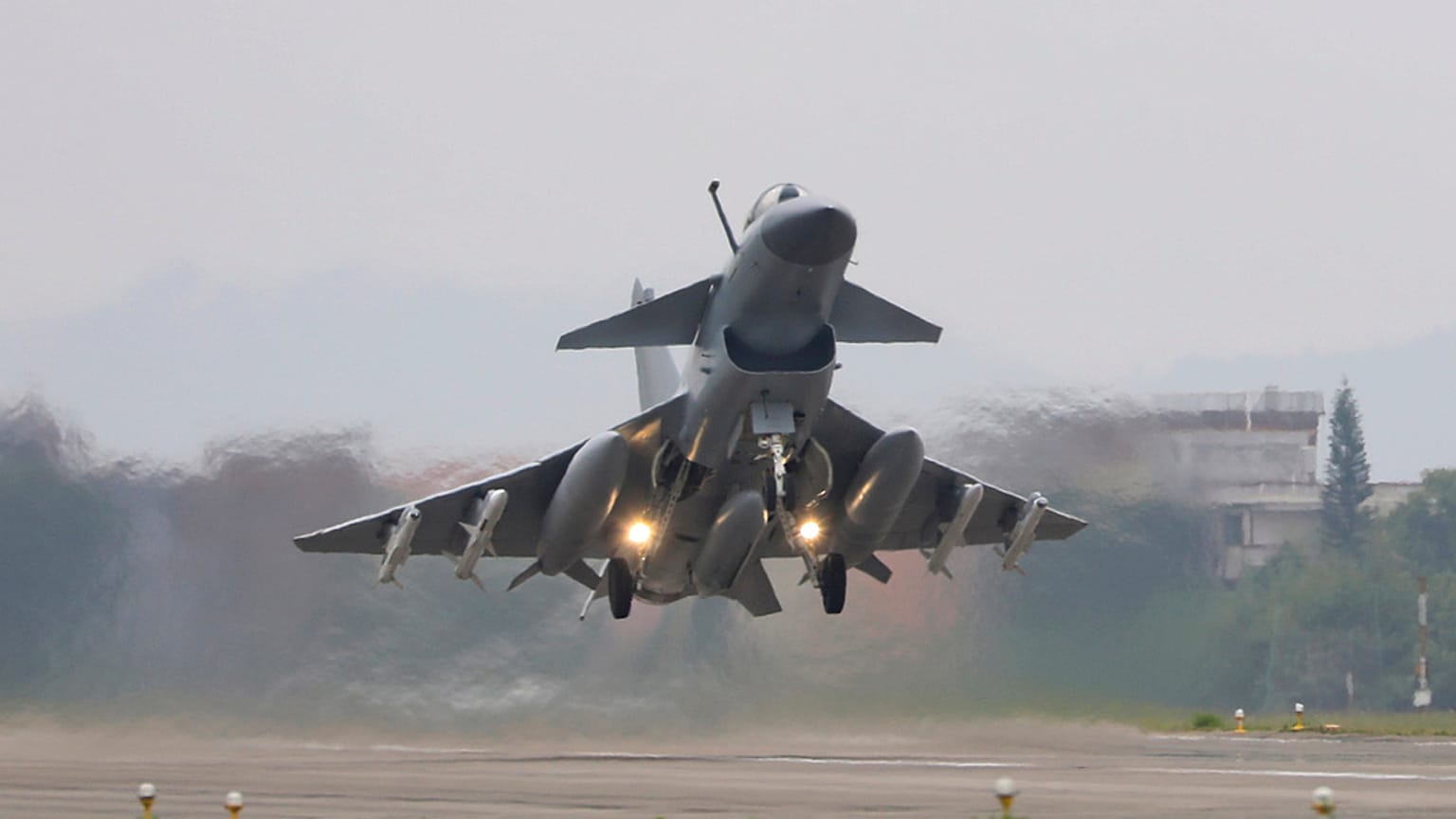 A fighter takes off during military exercises around Taiwan Island carried out by the Chinese People's Liberation Army from Nanjing on April 8, 2023