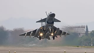 A fighter takes off during military exercises around Taiwan Island carried out by the Chinese People's Liberation Army from Nanjing on April 8, 2023