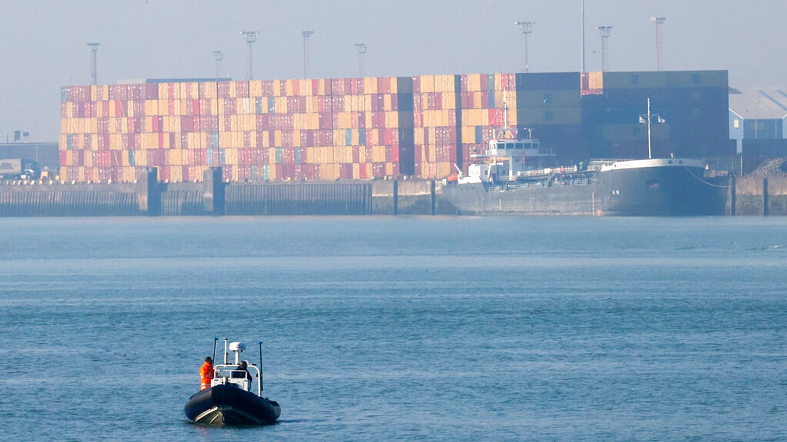 A view of shipping containers at the port of Zeebrugge, Belgium, Tuesday, Feb. 14, 2023.