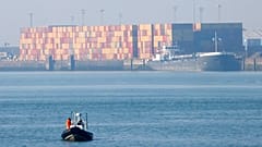 A view of shipping containers at the port of Zeebrugge, Belgium, Tuesday, Feb. 14, 2023.