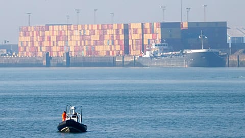 A view of shipping containers at the port of Zeebrugge, Belgium, Tuesday, Feb. 14, 2023.