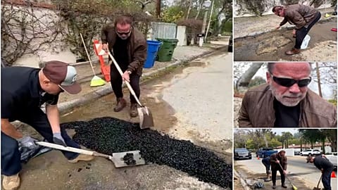 Arnold Schwarzenegger Fills Bothersome Pothole in LA Suburb.