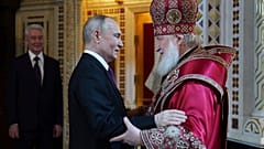 Russian Orthodox Church Patriarch Kirill greets Russian President Vladimir Putin