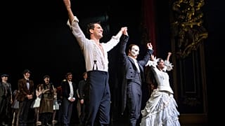 "The Phantom of the Opera" cast appear at the curtain call following the final Broadway performance at the Majestic Theatre on Sunday, April 16, 2023, in New York.