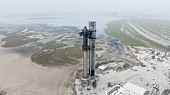 This undated photo provided by SpaceX shows the company's Starship rocket at the launch site in Boca Chica, Texas, USA.