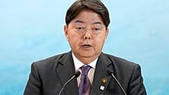 Japanese Foreign Minister Yoshimasa Hayashi speaks during the presidency's press conference at the G7 Foreign Ministers