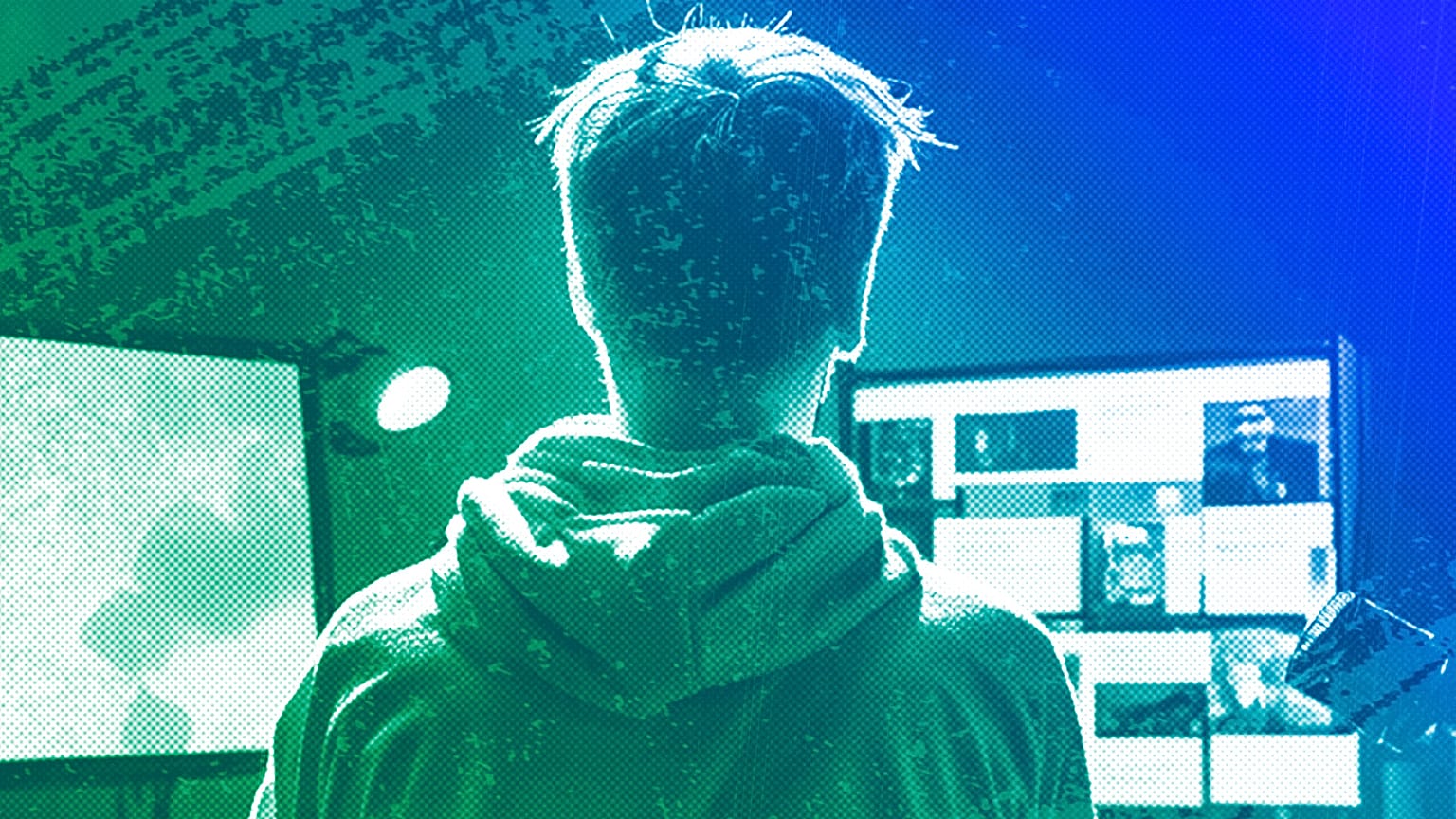A person posting disinformation online, illustration.