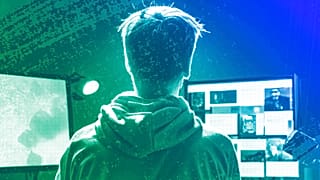 A person posting disinformation online, illustration.