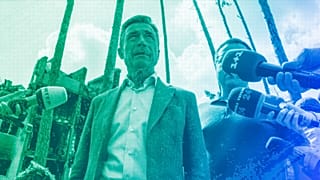 Former Secretary General of NATO Anders Fogh Rasmussen during his visit to Irpin near Kyiv, July 2022