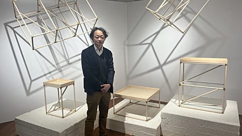 Takeda Katsuya at his design studio in Milan with the BRACE collection