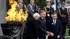 Von rechts: Der israelische Präsident Isaac Herzog, sein polnischer Amtskollege Andrzej Duda und der deutsche Bundespräsident Frank-Walter Steinmeier 