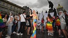 People take part in the Prague Pride Parade in the centre of Prague, Czech Republic. Aug. 10, 2019.