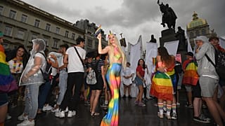 People take part in the Prague Pride Parade in the centre of Prague, Czech Republic. Aug. 10, 2019.