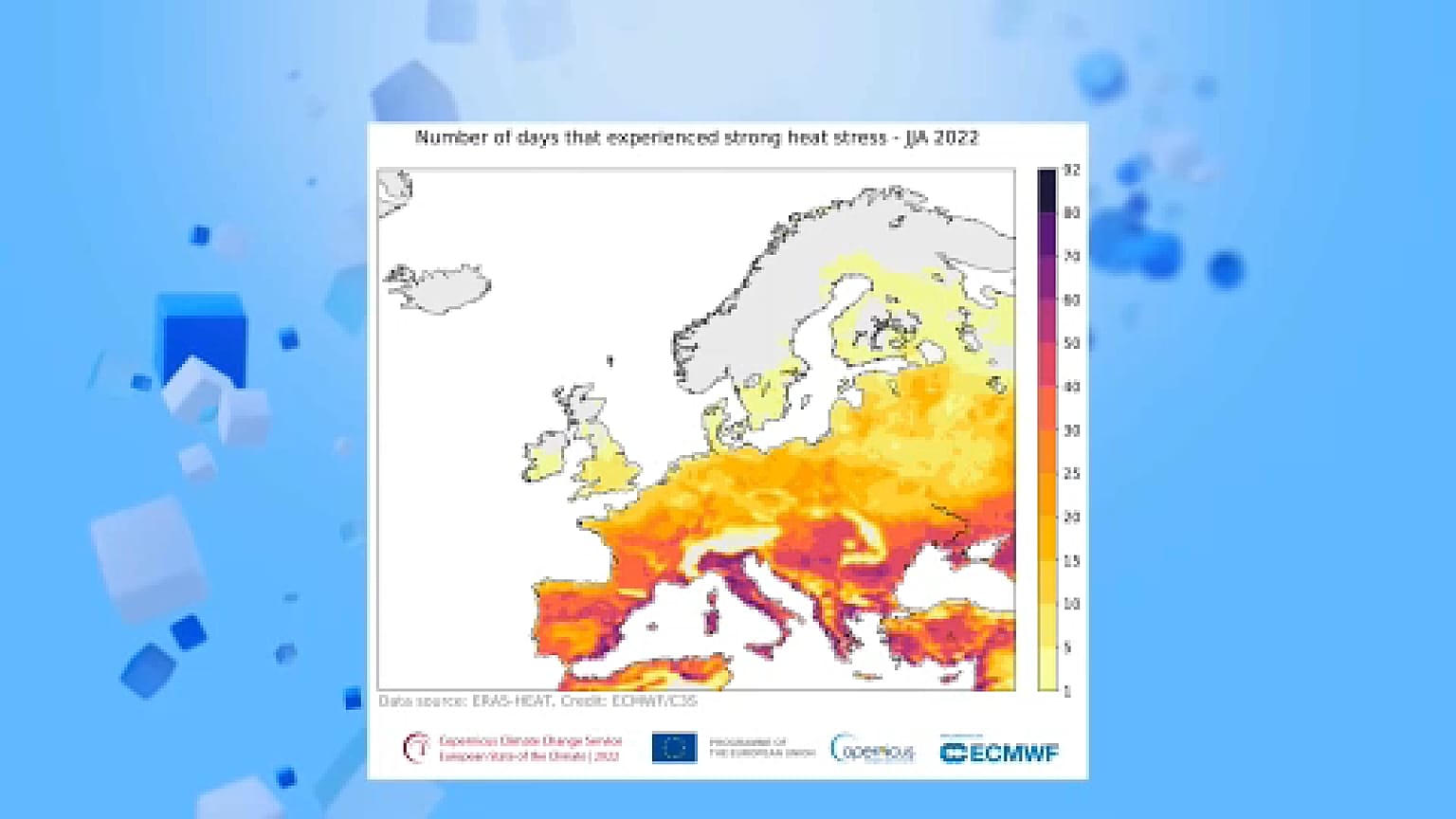 La mappa dei giorni di "forte stress da calore" in Europa nel 2022. 