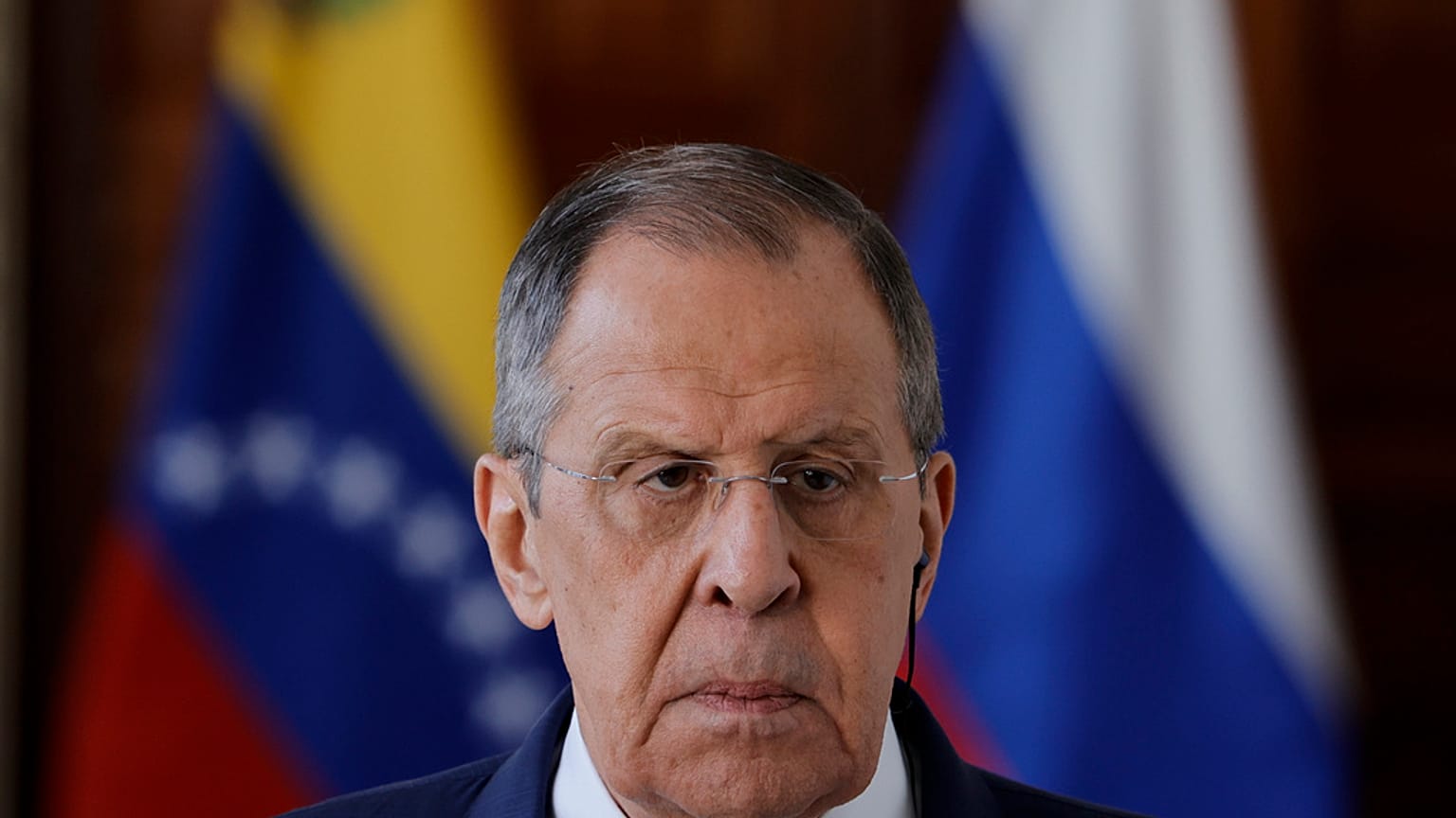 Russia's Foreign Minister Sergei Lavrov attends a press conference at the Foreign Ministry in Caracas, Venezuela, Tuesday, April 18, 2023. 