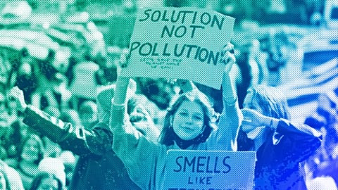 Environmental activists, many of them students, rallying in Warsaw, September 2021