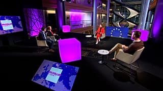 Host Méabh Mc Mahon in the European Parliament in Strasbourg with MEPs Jakop Dalunde, Malin Bjork and Pieter Liese in Strasbourg