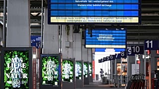 A display board at Stuttgart Central Station, Germany, Friday, April 21, 2023.