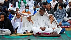 Muslims gather for prayers to celebrate Eid al-Adha, or Feast of Sacrifice, that commemorates the Prophet Ibrahim's faith, in Nairobi, Kenya, Saturday, July, 9, 2022.