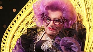 The late Barry Humphries as Dame Edna on the 'Eat Pray Laugh!' show in 2012
