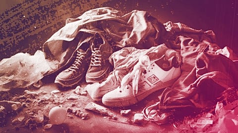 An illustration of discarded clothes causing microplastics pollution