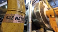 A sticker reads "natural gas" on a pipe at the French company R-CUA plant, in Strasbourg, eastern France, Oct. 7, 2022. 