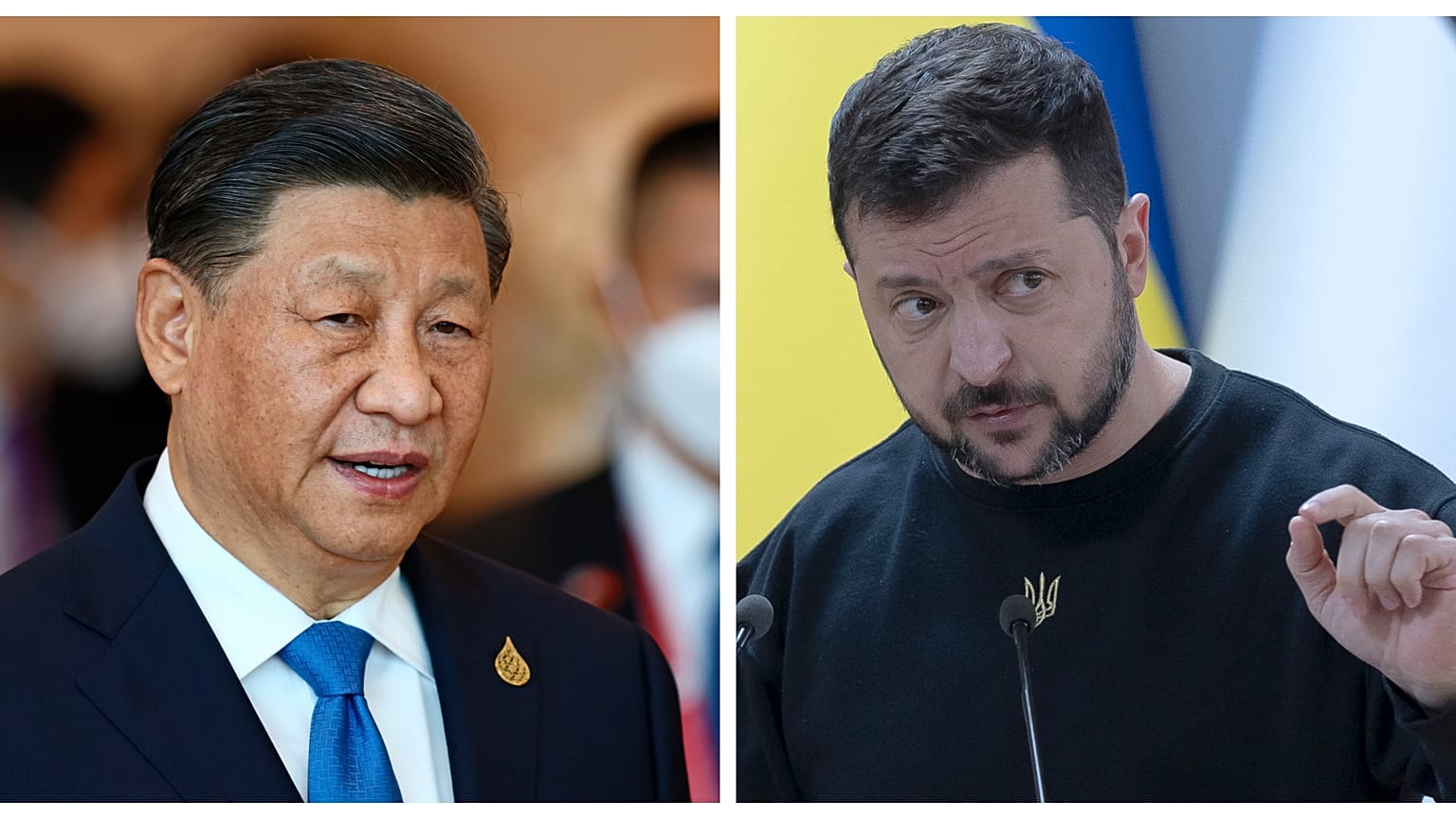 Коллаж: президент Украины Владимир Зеленский, председатель КНР Си Цзиньпин.
