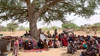 Group of refugees after crossing into the village of Koufroun, near the Chad-Sudan border, in Chad, April 27, 2023.