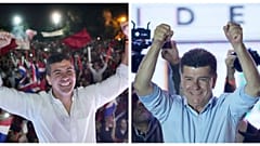 Colorado Partisi adayı Santiago Pena (solda) ve Yeni Paraguay koalisyonunun adayı Efrain Alegre (sağda) Paraguay cumhurbaşkanı olmak için sandıkta  yarışıyor