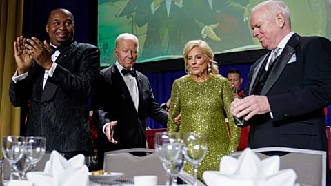 President Joe Biden and first lady Jill Biden arrive at the White House Correspondents' Association Dinner at the Washington Hilton in Washington, Saturday, April 29, 2023.