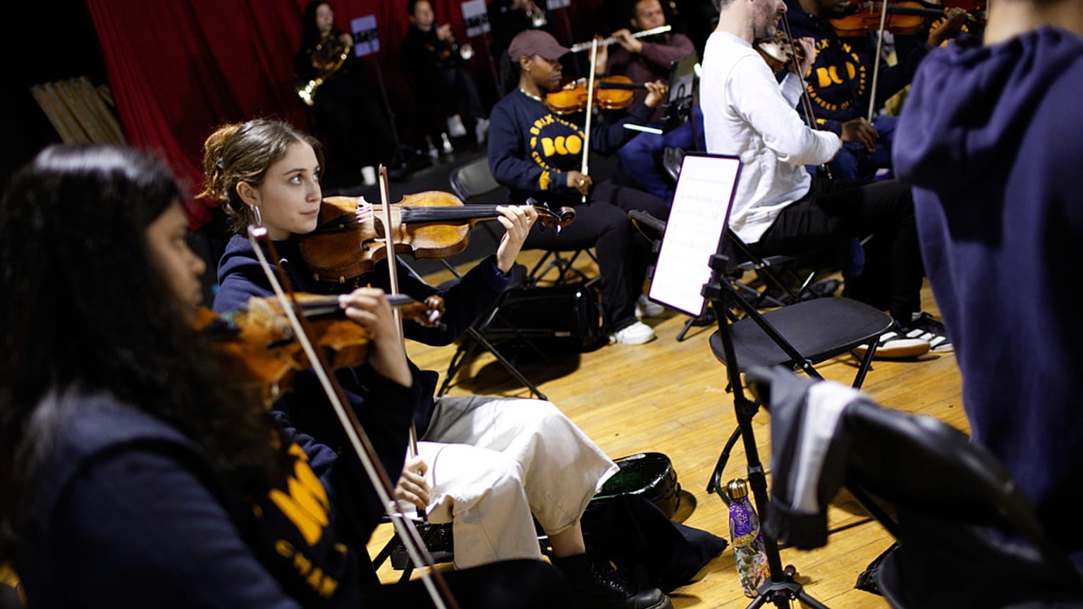 Members of the Brixton Chamber Orchestra rehearse for coronation weekend performances in London, Friday, April 21, 2023. 