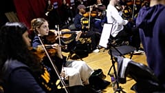 Members of the Brixton Chamber Orchestra rehearse for coronation weekend performances in London, Friday, April 21, 2023. 