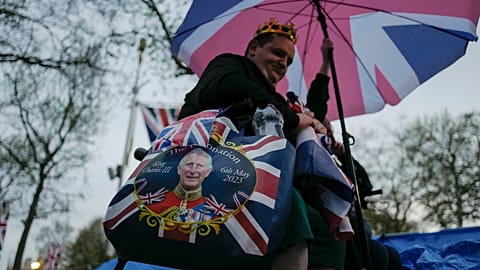 Royal enthusiasts are camped along the Mall in London ahead of the coronation of Britain's King Charles III.