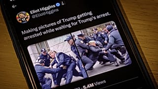 Images created by Eliot Higgins with the use of artificial intelligence, as photographed on an iPhone on Thursday, March 23, 2023.