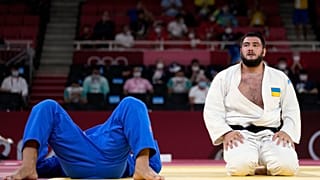 Бекмурад Олтибаев из Узбекистана после схватки с украинцем Яковом Хаммо на ОИ-2020