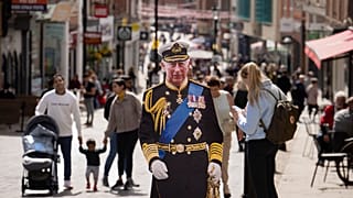 Un Carlos III de cartón en mitad de la calle